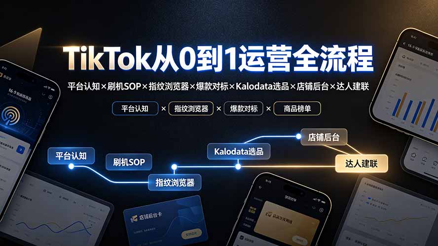 TikTok从0到1运营全流程-更新：平台认知×刷机SOP×指纹浏览器×爆款对标×Kalodata选品×店铺后台×达人建联-副业网
