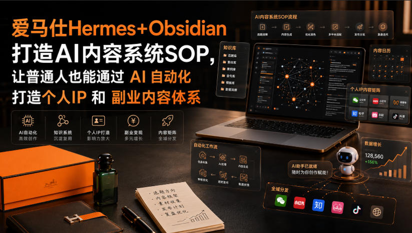 爱马仕Hermes+Obsidian打造AI内容系统SOP，让普通人也能通过 AI 自动化打造个人IP 和 副业内容体系-副业网