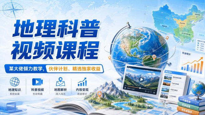 地理科普视频课程，某大佬倾力教学，伙伴计划、精选独家收益-副业网