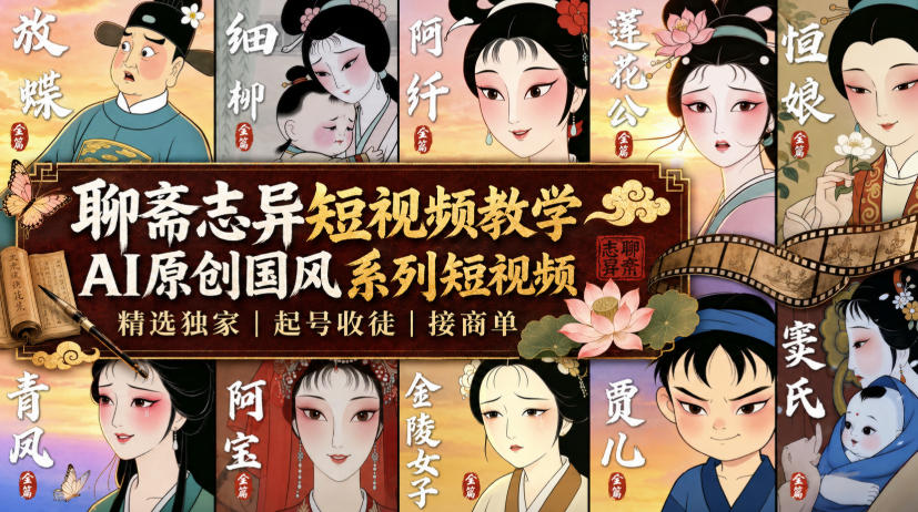 聊斋志异短视频教学，AI原创国风系列短视频，精选独家丨起号收徒丨接商单(更新0818)-副业网