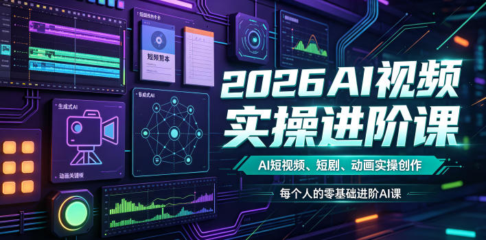 2026AI视频实操进阶课，AI短视频、短剧、动画实操创作，每个人的零基础进阶ai课(更新0825)-副业网