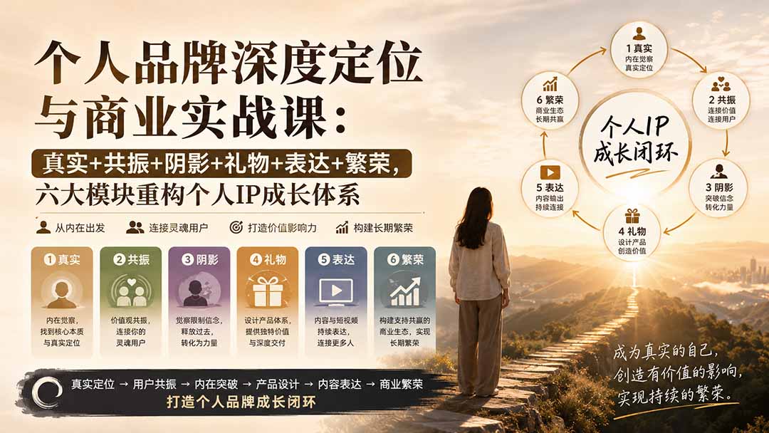 个人品牌深度定位与商业实战课：真实+共振+阴影+礼物+表达+繁荣，六大模块重构个人IP成长体系-副业网