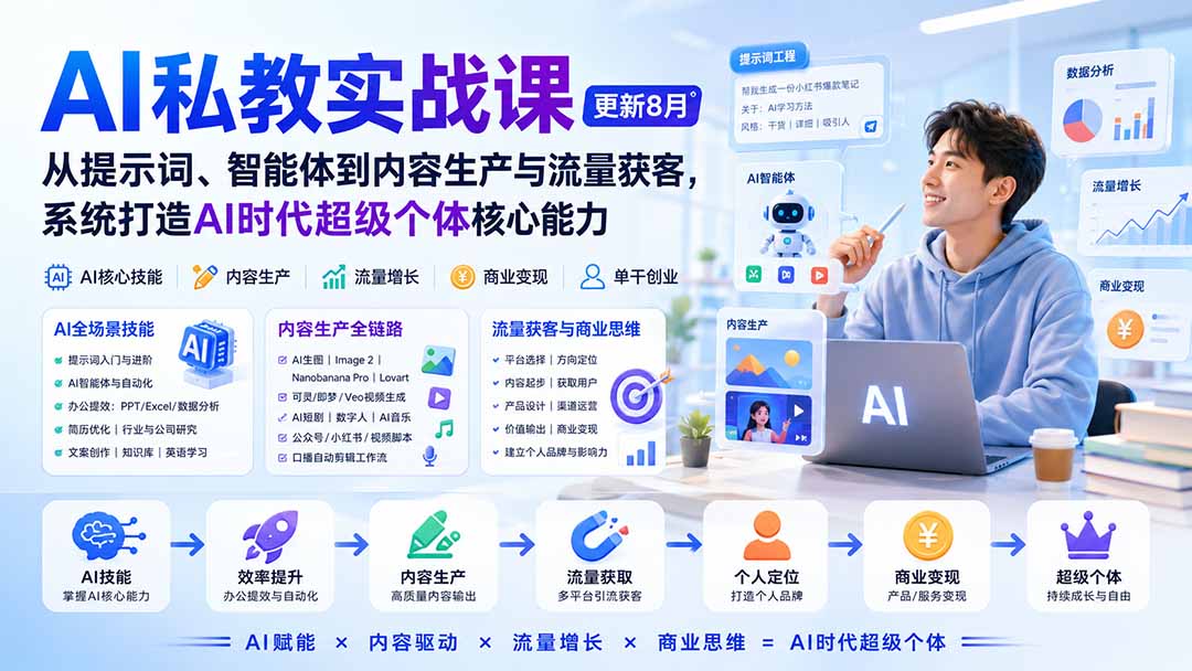 AI私教实战课-更新8月：从提示词、智能体到内容生产与流量获客，系统打造AI时代超级个体核心能力-副业网