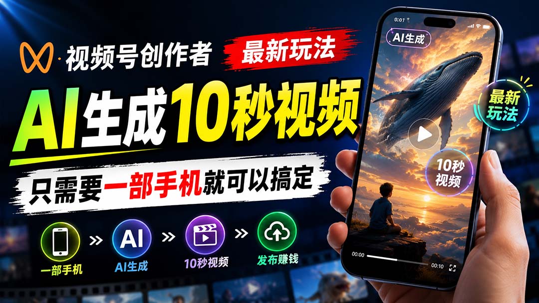 视频号创作者最新玩法，AI生成10秒视频，只需要一部手机就可以搞定-副业网