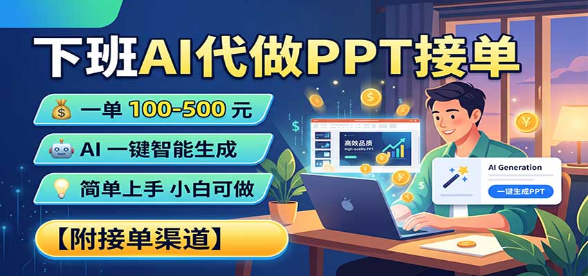 下班AI代做PPT接单，一单100-500，AI一键生成，小白也能做，附接单渠道-副业网