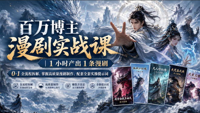 百万博主漫剧实战课｜1小时产出1条漫剧，0‑1全流程拆解，掌握高质量漫剧制作，配套全套实操提示词-副业网