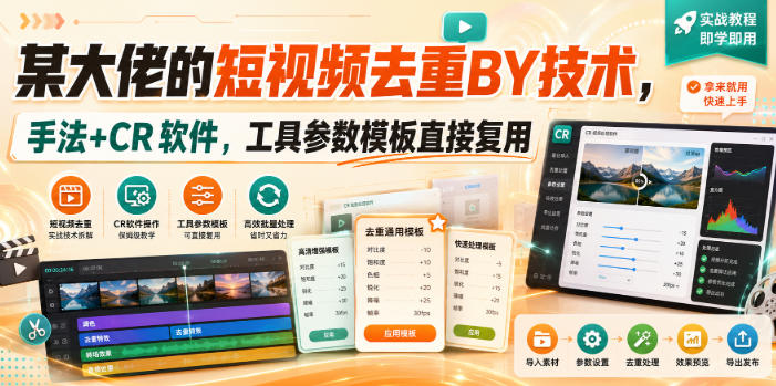 某大佬的短视频去重搬运技术，手法+CR软件，工具参数模板直接复用-副业网