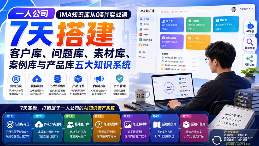 一人公司IMA知识库从0到1实战课：7天搭建客户库、问题库、素材库、案例库与产品库五大知识系统-副业网