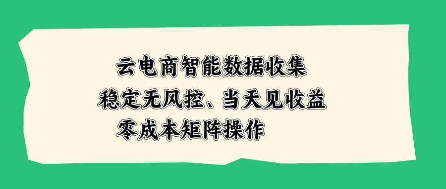 云电商智能数据收集，稳定无风控，当天见收益，零成本矩阵操作-副业网