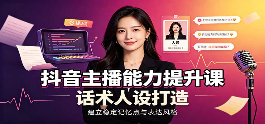 抖音主播能力提升课：账号底层逻辑，直播间搭建调试，话术人设打造全套教学-副业网