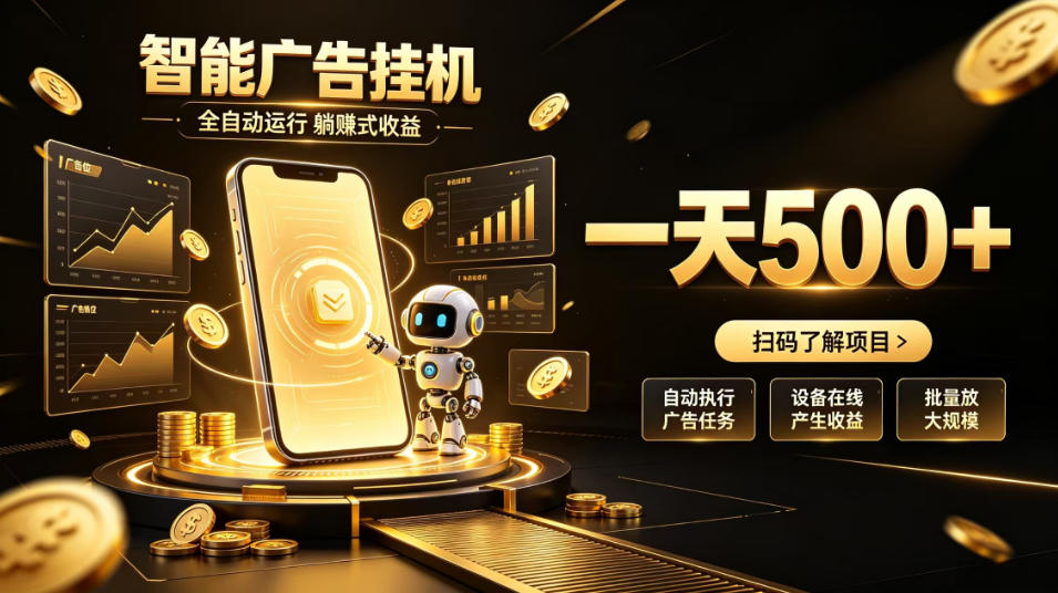 智能广告挂G项目，无需人工值守，全自动躺賺增收，单日收益可达500+【揭秘】-副业网
