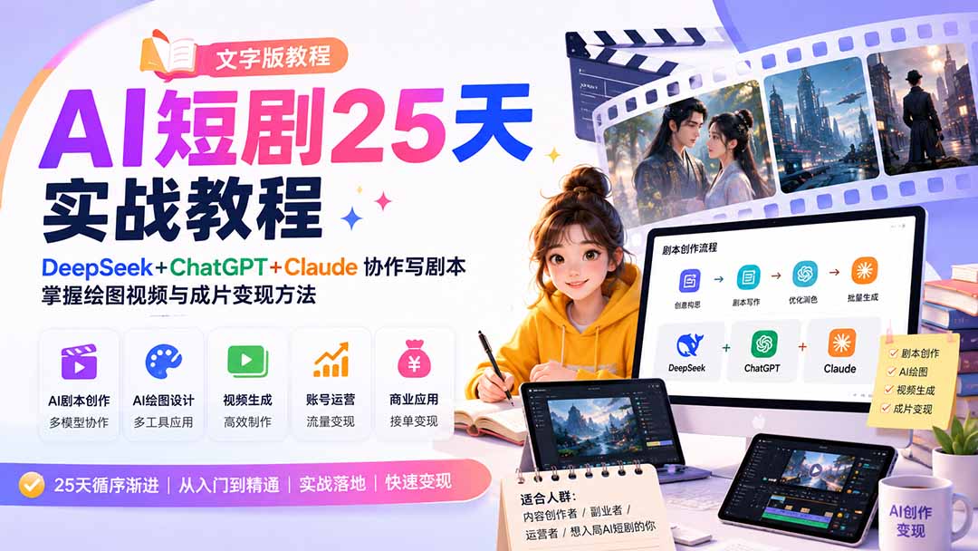 AI短剧25天实战教程(文字版教程-副业网