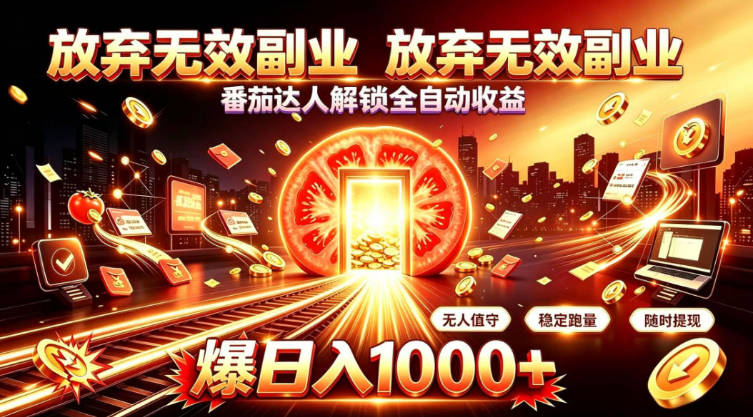 放弃无效副业，番茄达人解锁全自动收益，日入1k+，门槛最低的线上轻资产项目【揭秘】-副业网