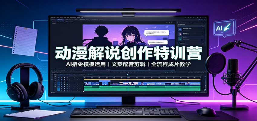 动漫解说创作特训营：AI指令模板运用，文案配音剪辑，全流程成片教学-副业网