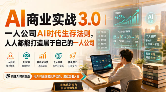 AI商业实战3.0｜一人公司AI时代生存法则，人人都能打造属于自己的一人公司-副业网