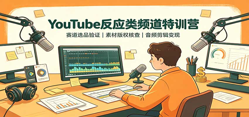 YouTube反应类频道特训营：赛道选品验证，素材版权核查，音频剪辑变现-副业网