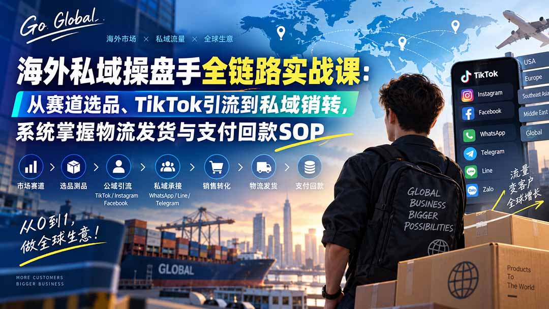 海外私域操盘手全链路实战课：从赛道选品、TikTok引流到私域销转，系统掌握物流发货与支付回款SOP-副业网