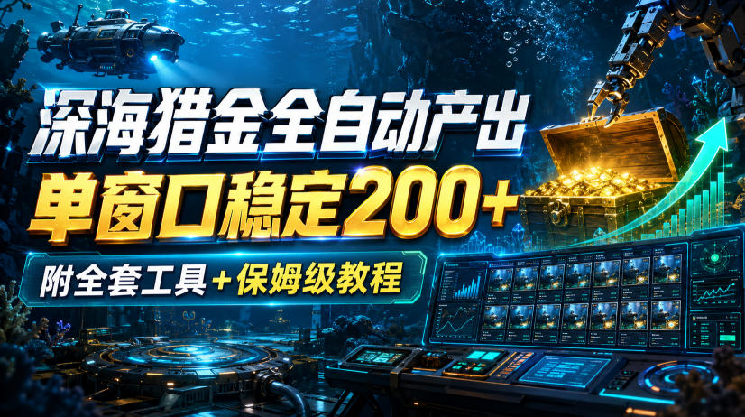 深海猎金全自动产出，单窗口稳定200+，附全套工具+保姆级教程【揭秘】-副业网