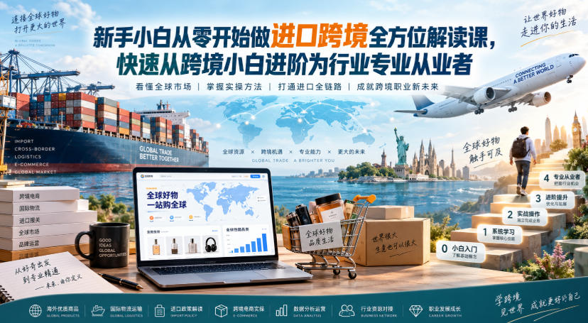 新手小白从零开始做进口跨境全方位解读课，快速从跨境小白进阶为行业专业从业者-副业网