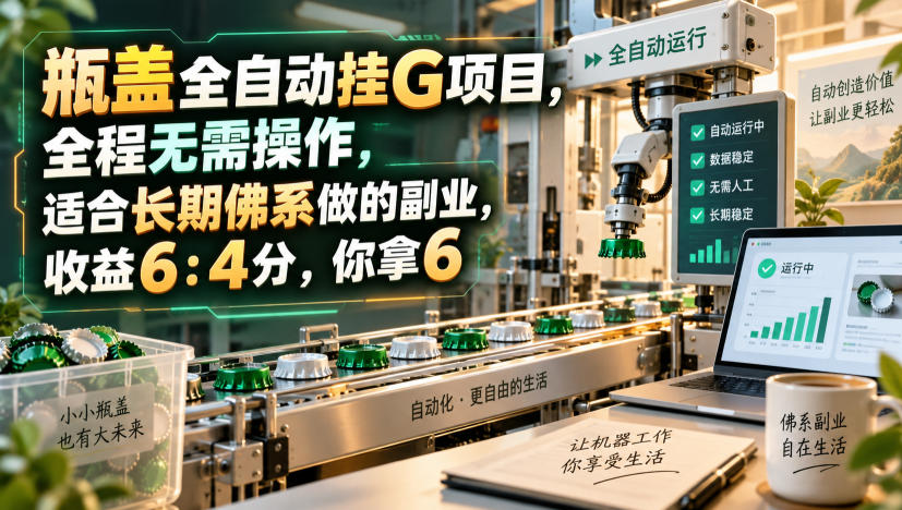 瓶盖全自动挂G项目，全程无需操作，适合长期佛系做的副业，收益6：4分，你拿6【揭秘】-副业网