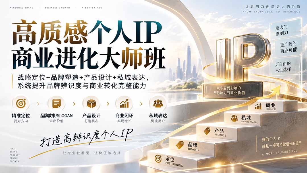 高质感个人IP商业进化大师班：战略定位+品牌塑造+产品设计+私域表达，系统提升品牌辨识度与商业转化完整能力-副业网