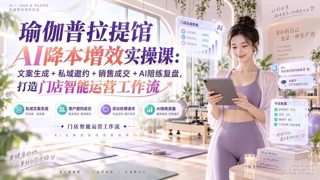 瑜伽普拉提馆AI降本增效实操课：文案生成+私域邀约+销售成交+AI陪练复盘，打造门店智能运营工作流-副业网