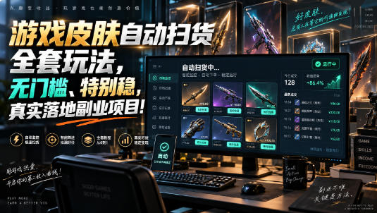 游戏皮肤自动扫货全套玩法，无门槛、特别稳，真实落地副业项目！【揭秘】-副业网