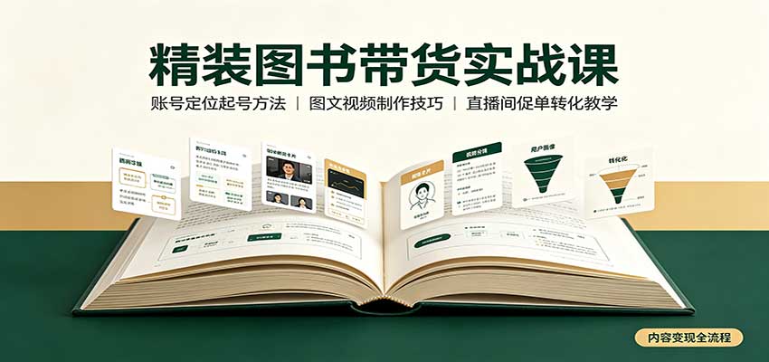 精装图书带货实战课：账号定位起号方法，图文视频制作，促单转化教学-副业网