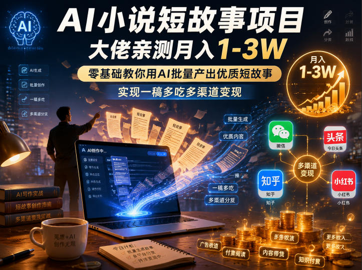AI小说短故事项目，大佬亲测月入1-3W，零基础教你用AI批量产出优质短故事，实现一稿多吃多渠道变现(更新0910)-副业网
