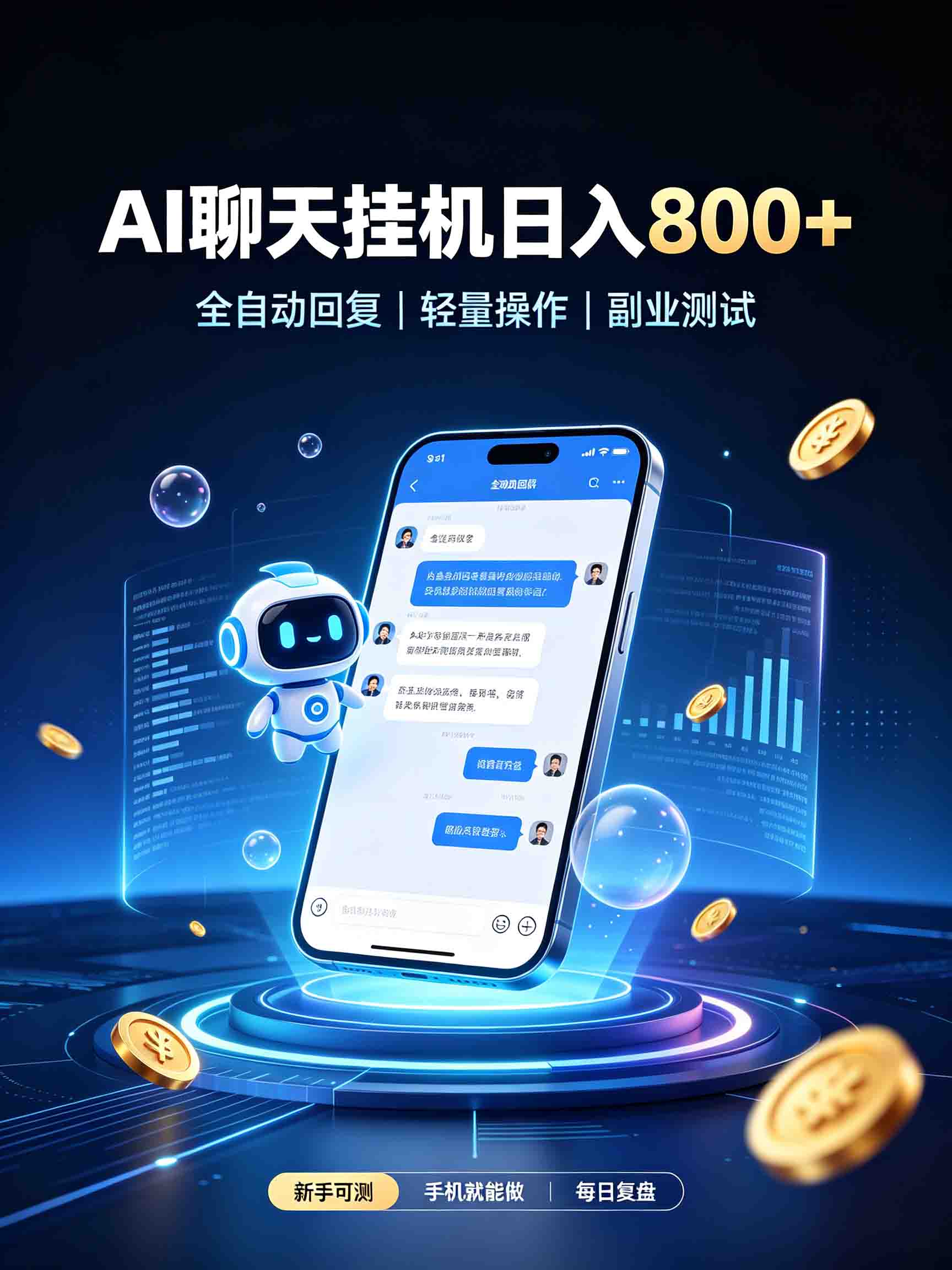 AI聊天挂机，日入800+，适用个人副业，工作室矩阵操作-副业网