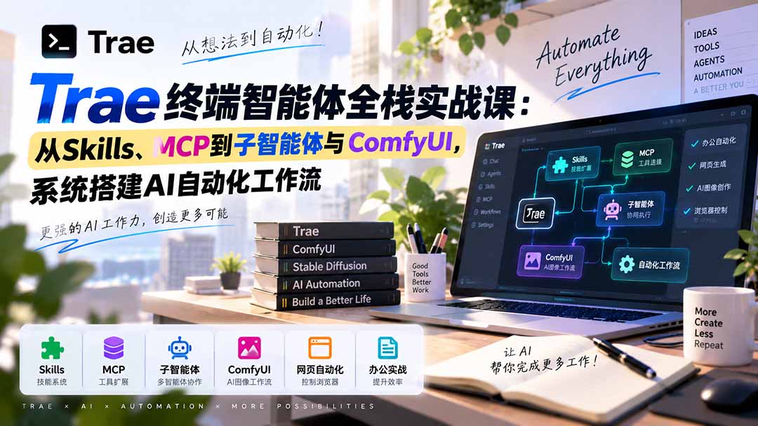 Trae终端智能体全栈实战课：从Skills、MCP到子智能体与ComfyUI，系统搭建AI自动化工作流-副业网