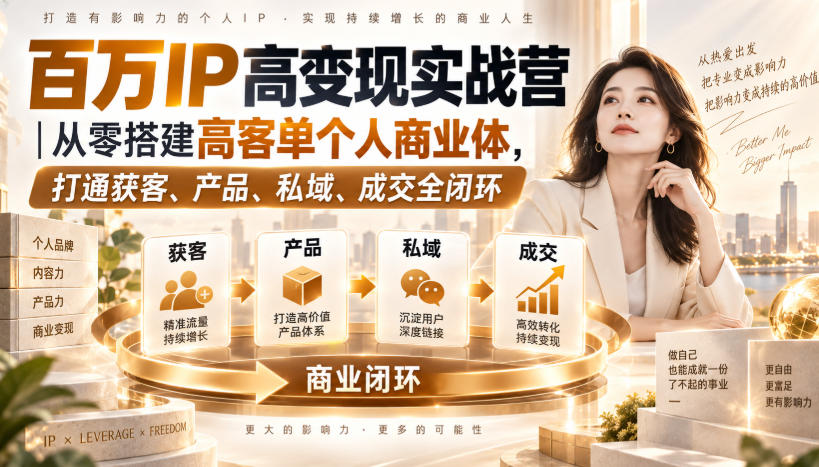 百万IP高变现实战营｜从零搭建高客单个人商业体，打通获客、产品、私域、成交全闭环​-副业网