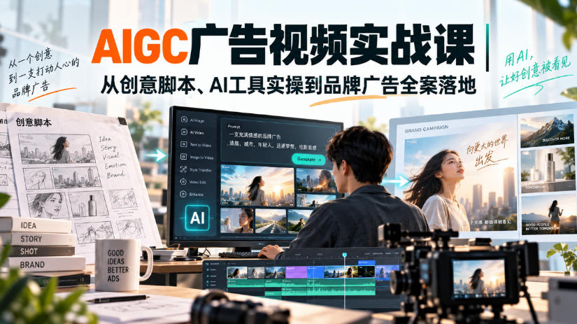 AIGC广告视频实战课｜从创意脚本、AI工具实操到品牌广告全案落地-副业网