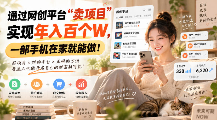 靠卖网创项目变现，一年拿下百万收益！一台手机就能操作！-副业网