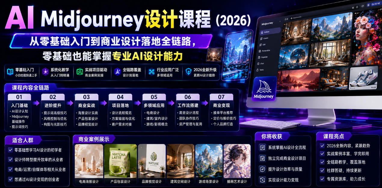 AI Midjourney设计课程(2026)，从零基础入门到商业设计落地全链路，零基础也能掌握专业AI设计能力(更新0913)-副业网