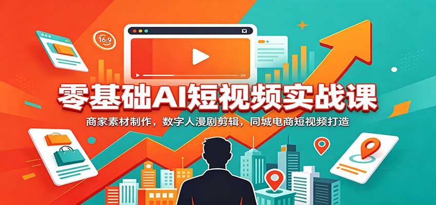 零基础AI短视频实战课：商家素材制作，数字人漫剧剪辑，同城电商短视频打造-副业网
