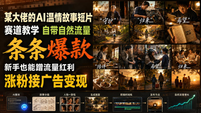 某大佬的AI温情故事短片赛道教学，自带自然流量，条条爆款，新手也能蹭流量红利，涨粉接广告变现(更新)-副业网