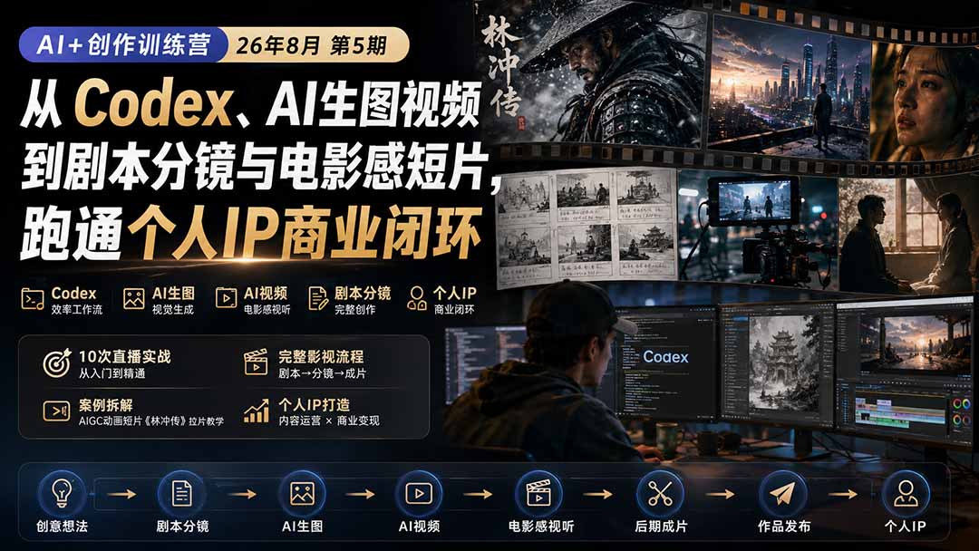 AI+创作训练营26年第5期-更新：从Codex、AI生图视频到剧本分镜与电影感短片，跑通个人IP商业闭环-副业网