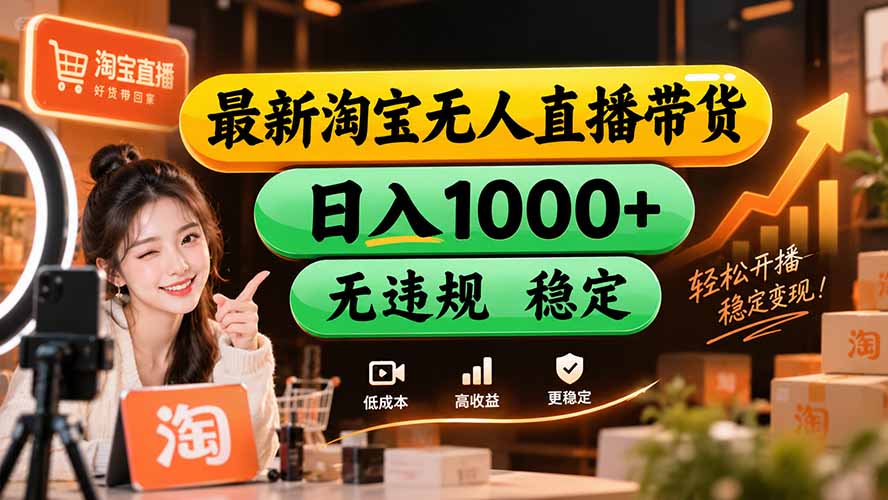 【新技术】淘宝无人直播，独家，日入2K+，无封号，可矩阵，长期稳定-副业网
