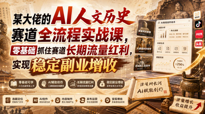某大佬的AI人文历史赛道全流程实战课，零基础抓住赛道长期流量红利，实现稳定副业增收(更新)-副业网