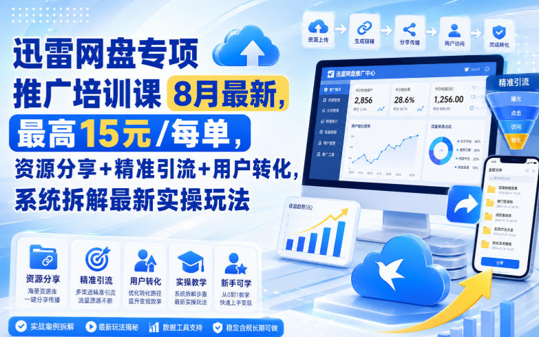 迅雷网盘专项推广培训课9月最新，最高15米/每单，资源分享+精准引流+用户转化，系统拆解最新实操玩法(更新0915)-副业网