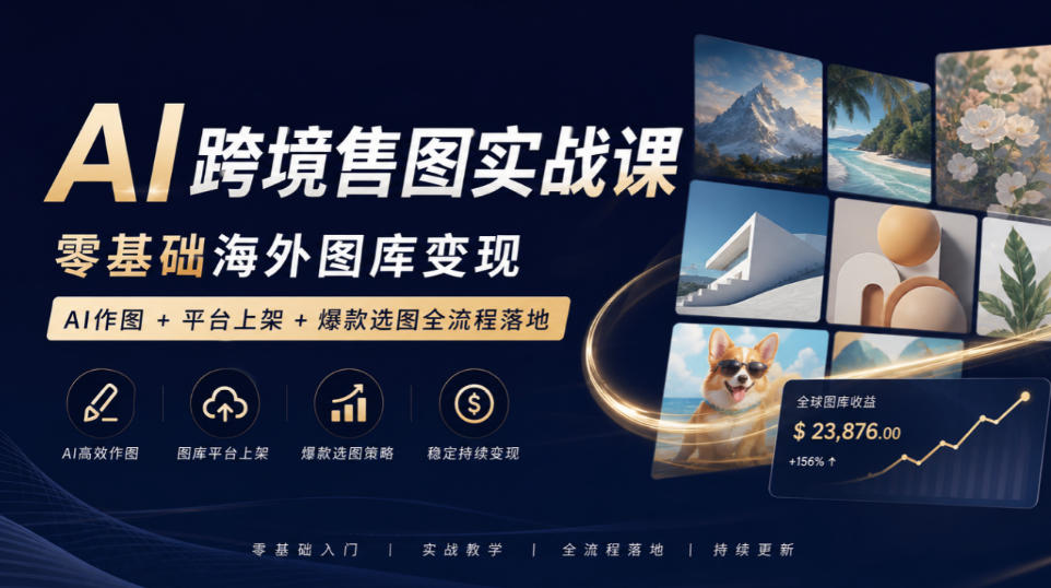 AI跨境售图实战课，零基础海外图库变现，AI作图+平台上架+爆款选图全流程落地-副业网