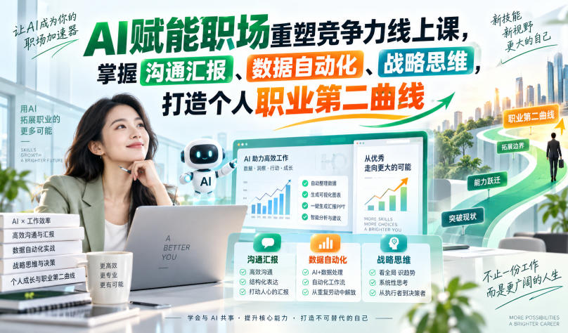 AI赋能职场重塑竞争力线上课，掌握沟通汇报、数据自动化、战略思维，打造个人职业第二曲线-副业网