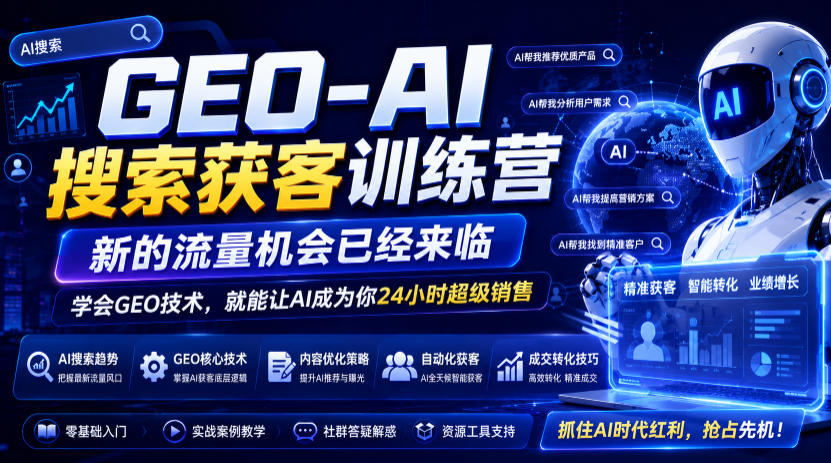 GEO-AI搜索获客训练营，新的流量机会已经来临，学会GEO技术，就能让AI成为你24小时超级销售(更新0919)-副业网