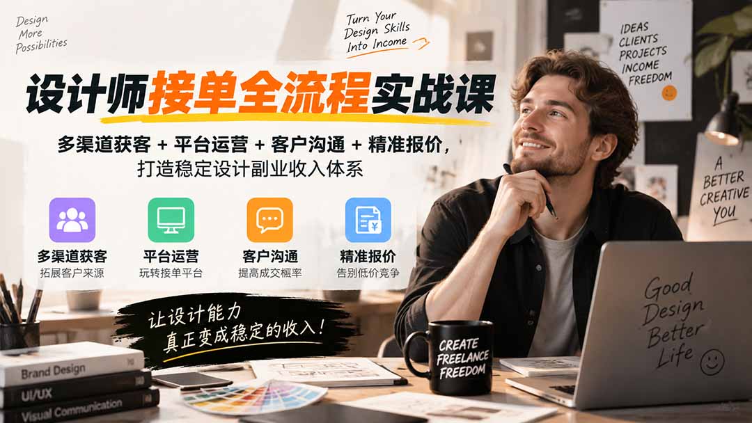 设计师接单全流程实战课-无水印｜多渠道获客+平台运营+客户沟通+精准报价，打造稳定设计副业收入体系-副业网