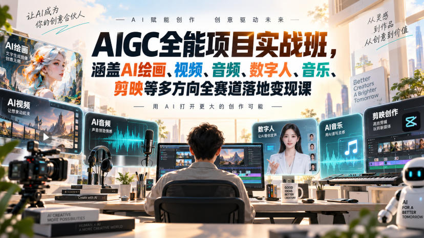 AIGC全能项目实战班，涵盖AI绘画、视频、音频、数字人、音乐、剪映等多方向全赛道落地变现课(更新)-副业网
