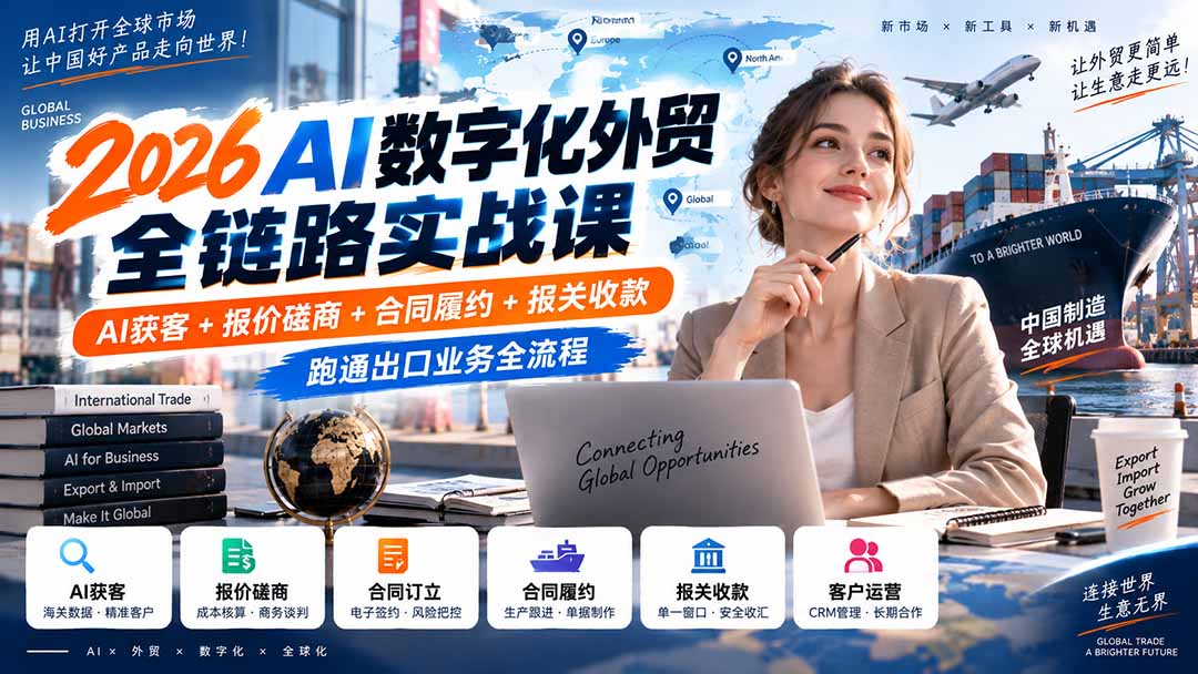2026AI数字化外贸全链路实战课：AI获客+报价磋商+合同履约+报关收款，跑通出口业务全流程-副业网