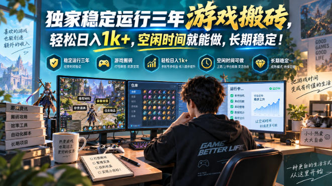 独家稳定运行三年游戏搬砖，轻松日入1k+，空闲时间就能做，长期稳定！【揭秘】-副业网
