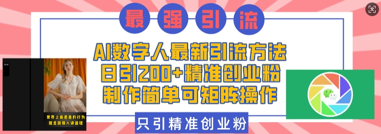 AI数字人最新引流方法，日引200+精准创业粉，制作简单可矩阵操作-副业网