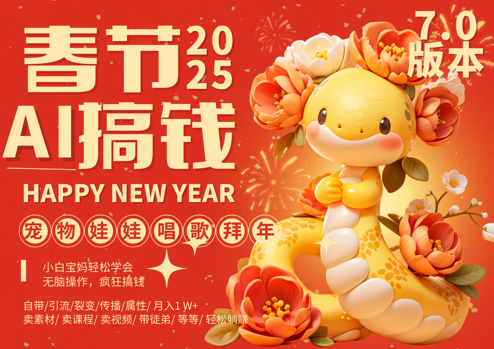 AI春节搞钱7.0升级版 蝴蝶号超火爆萌宠唱歌拜年 AI一键制作 批量出内容 春节做...-副业网